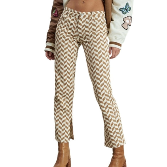 PacSun Denim - NEW PacSun Brown Chevron Print Low Rise Straight Leg Split Hem Jeans Size 24